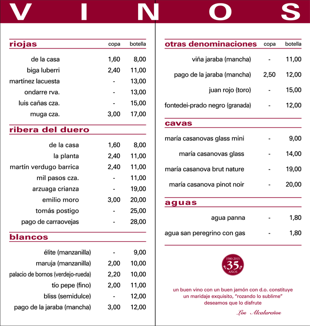 Cartas Vinos Los Alcalarenos