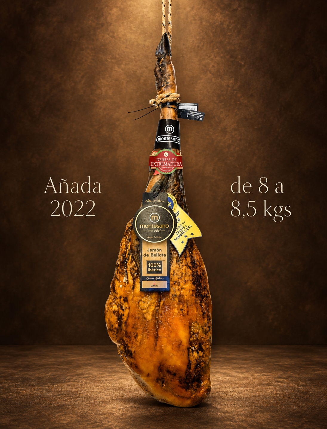 Jamón Bellota Ibérico 100% D.O. Dehesa Extremadura “Montesano” de 8 a 8,5 kgs | añada 2022